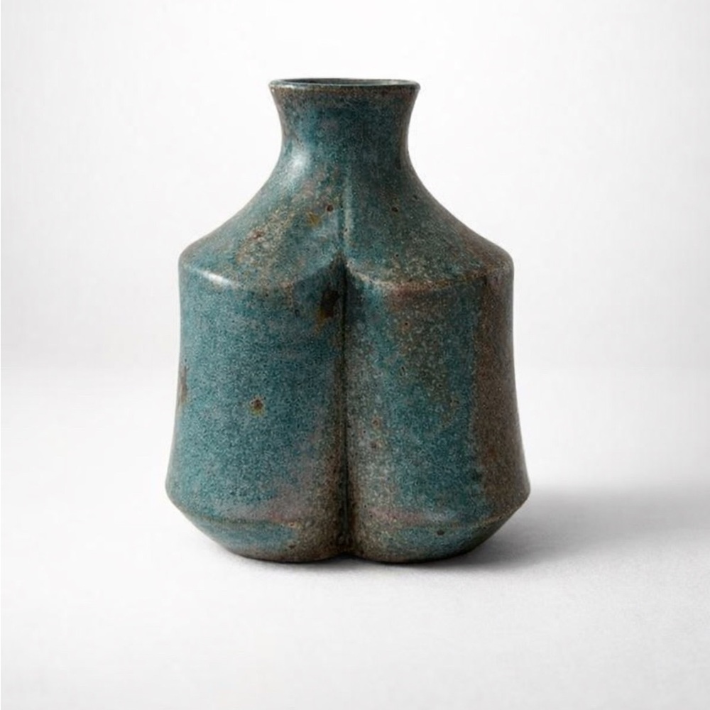VINTAGE CALIFORNIA STUDIO POTTERY‎ CERAMIC TURQUOISE VASE ORGANIC HANDMADE MCM